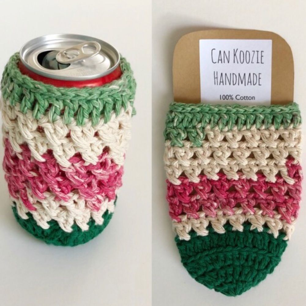 Hand Crafted Crochet Cozy Cup 12oz Can Evergreen Christmas Boho